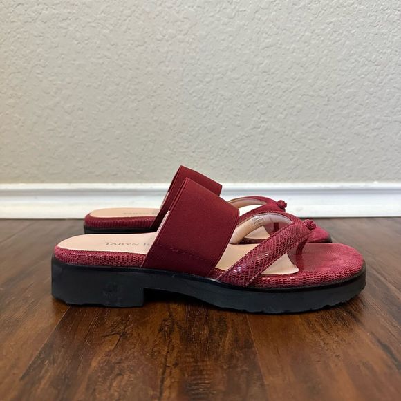 TARYN ROSE Mary Jane Style Thong Sandals in Red Leather - Picture 1 of 11
